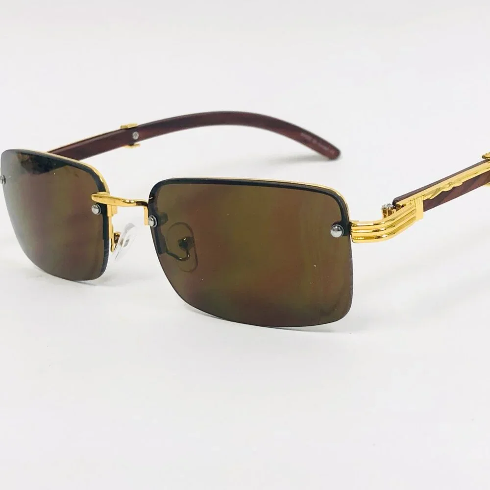 Men Sunglasses Dark Brown Lens Square Gold Frame Street Wear Light Weight Lentes